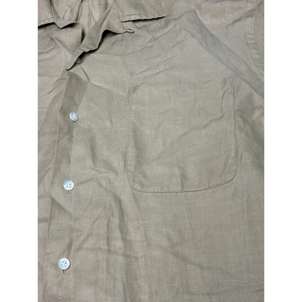 Polo Ralph Lauren‎ Linen Silk Short Sleeve Shirt Tan Khaki Mens XL Orange Pony